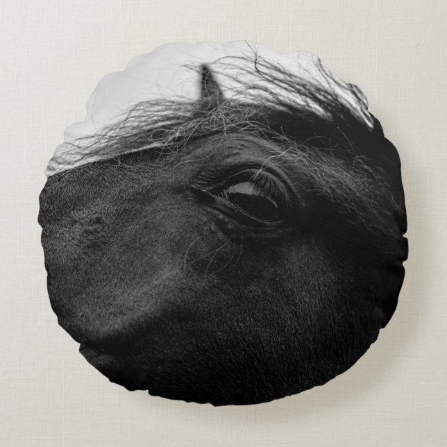 BLACK HORSE ROUND PILLOW (Front)
