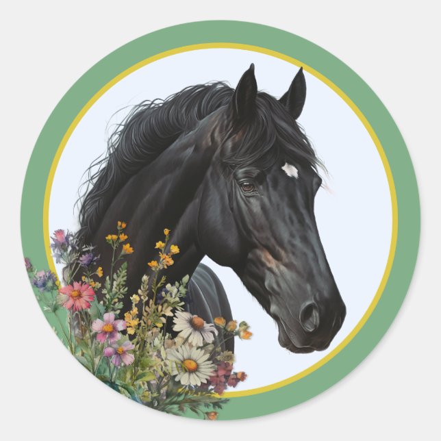 Black Horse Round Stickers (Front)