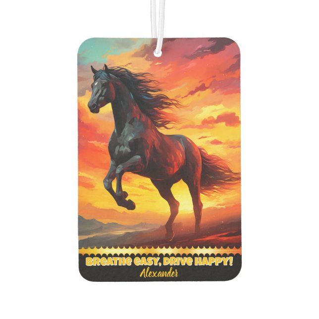 “Black horse running at sunset Air Freshener (Back)