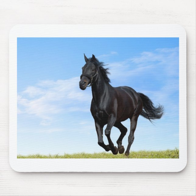 black-horse-running-in-green-meadow mouse pad (Front)