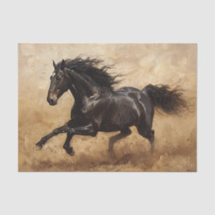 Black Horse Running Oil Painting Decoupage Tissue Paper