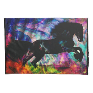 Black Horse Running Though Abstract Fire Pillow Case