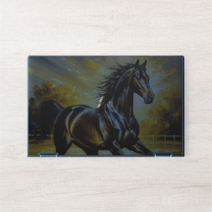 Black Horse Running Through Water in Golden Sunset HP Laptop Skin