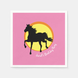 Black Horse running wild in Sunset (Party Napkins) Napkins