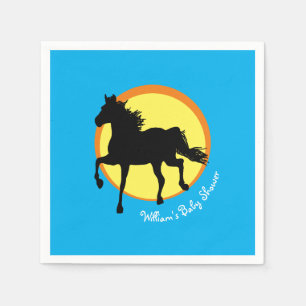 Black Horse running wild in Sunset (Party Napkins) Napkins