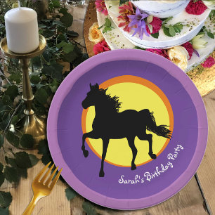 Black Horse running wild in Sunset (Party Plates) Paper Plates