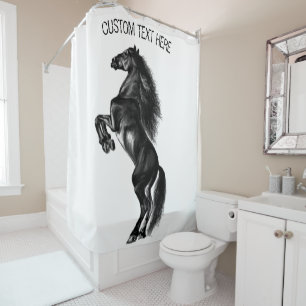 Black Horse Shower Curtain with Custom Text