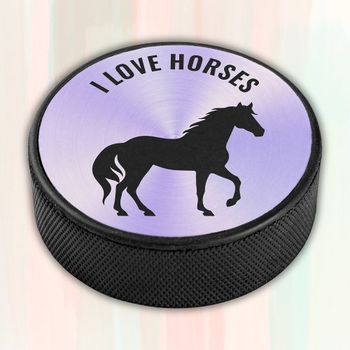 Black Horse Silhouette Monogram  Hockey Puck