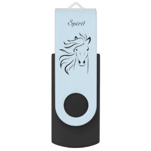 Black horse silhouette on light blue background flash drive