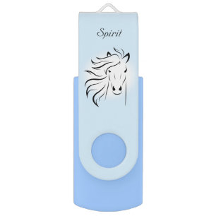 Black horse silhouette on light blue background flash drive