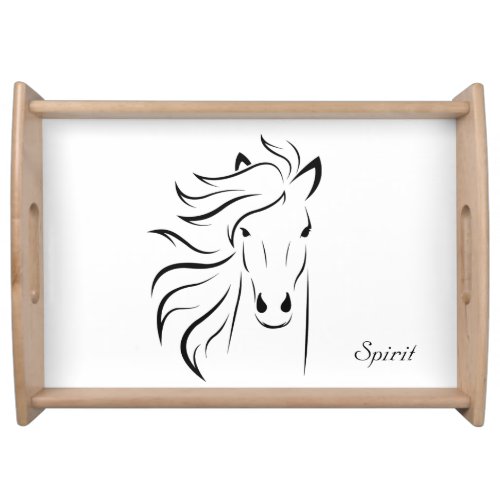 Black horse silhouette on white background serving tray