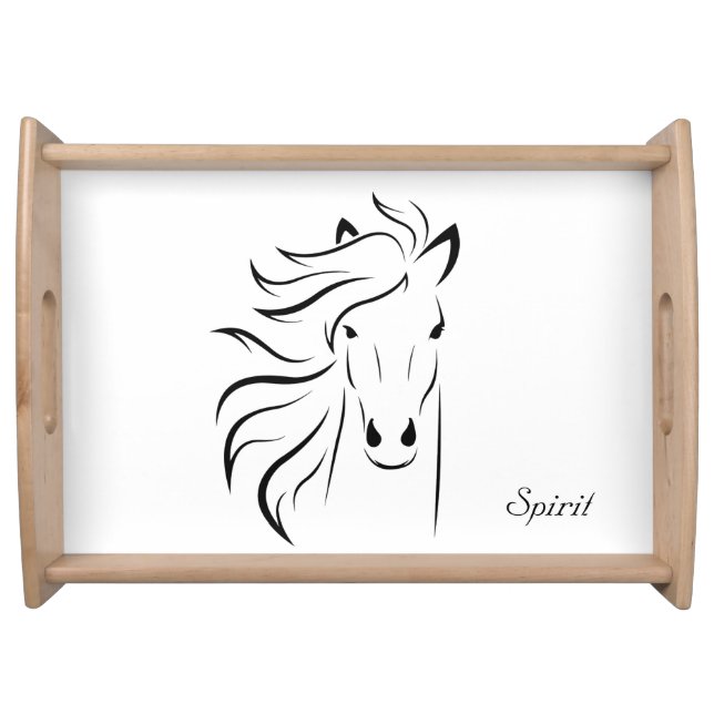 Black horse silhouette on white background serving tray (Front)