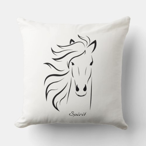 Black horse silhouette on white background throw pillow