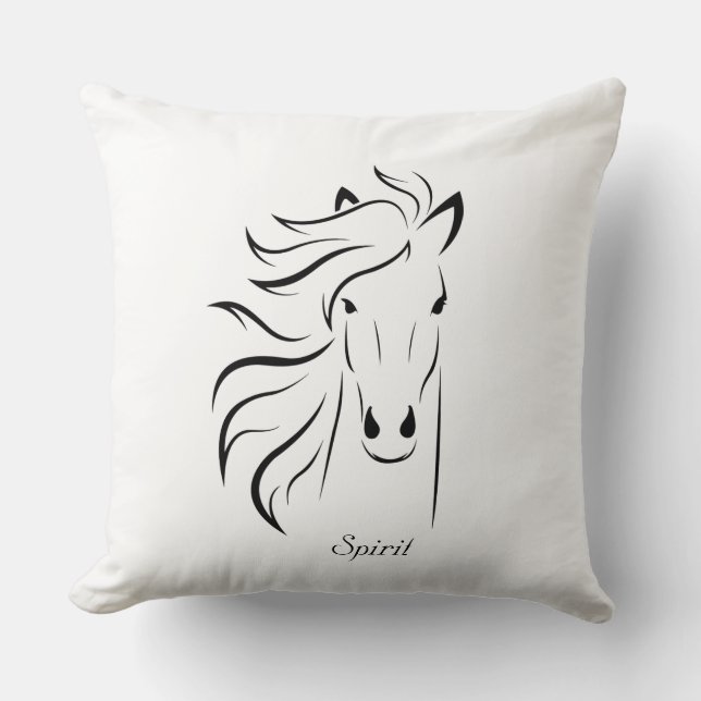 Black horse silhouette on white background throw pillow (Front)