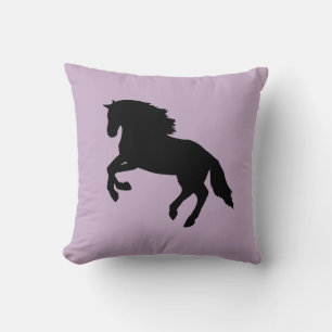 Black Horse Silhouette Running Horse Purple Pillow