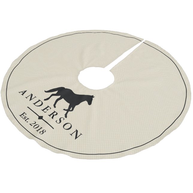 Black Horse Silhouette & Taupe | Personalized Brushed Polyester Tree Skirt (Angled)