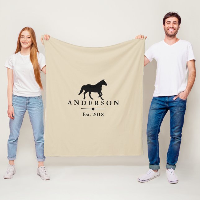 Black Horse Silhouette & Taupe | Personalized Fleece Blanket (In Situ)