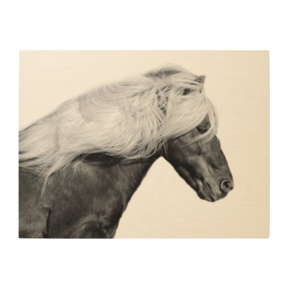 Black horse stallion photography black and white wood wall art