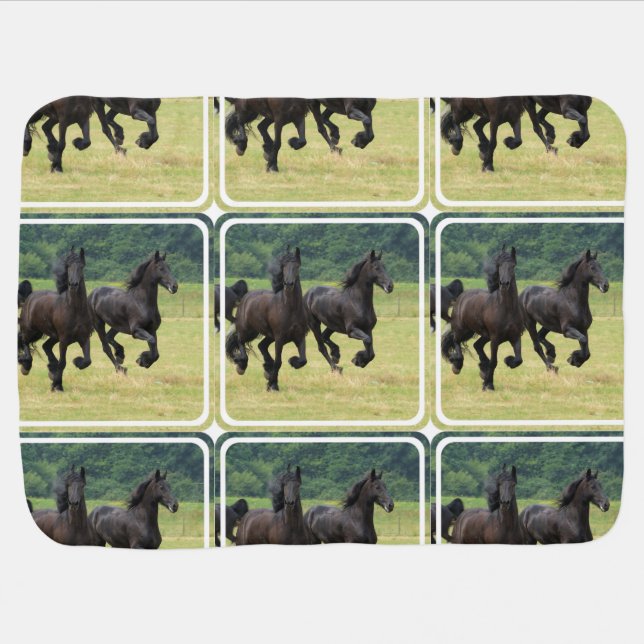 Black Horse Stroller Blanket (Horizontal)