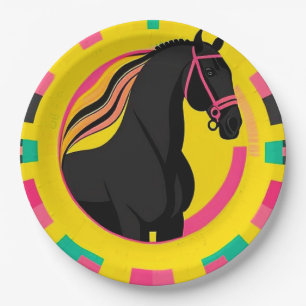 Black Horse Stylized Illustration Paper Plates