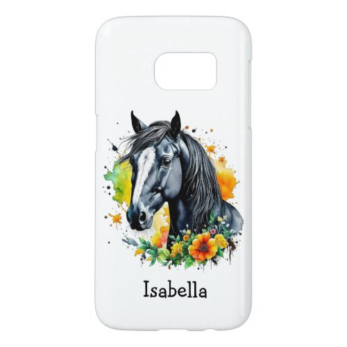Black Horse Surrounded by Flowers Personalized  Samsung Galaxy S7 Case