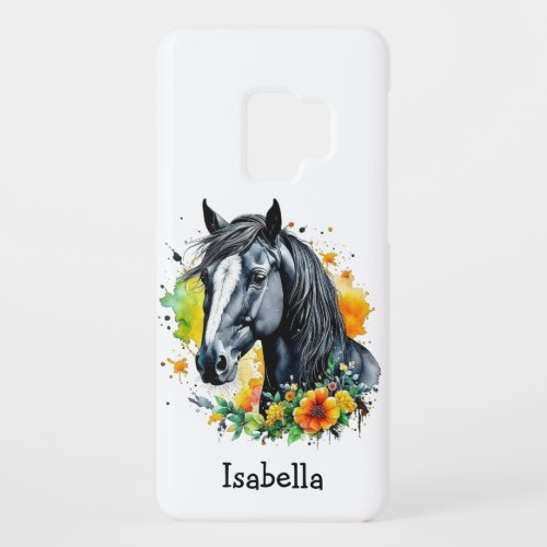 Black Horse Surrounded by Flowers Personalized  Case_Mate Samsung Galaxy S9 Case