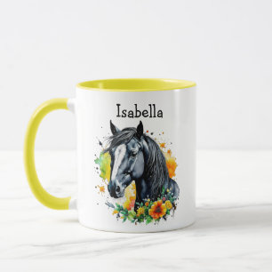 Black Horse Surrounded by Flowers Personalized Mug