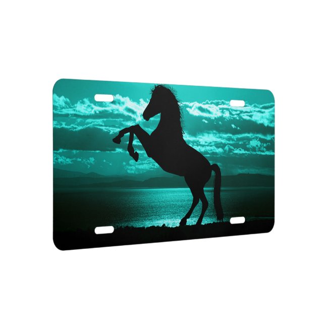 Black Horse Teal Sky and Water License Plate (Right)