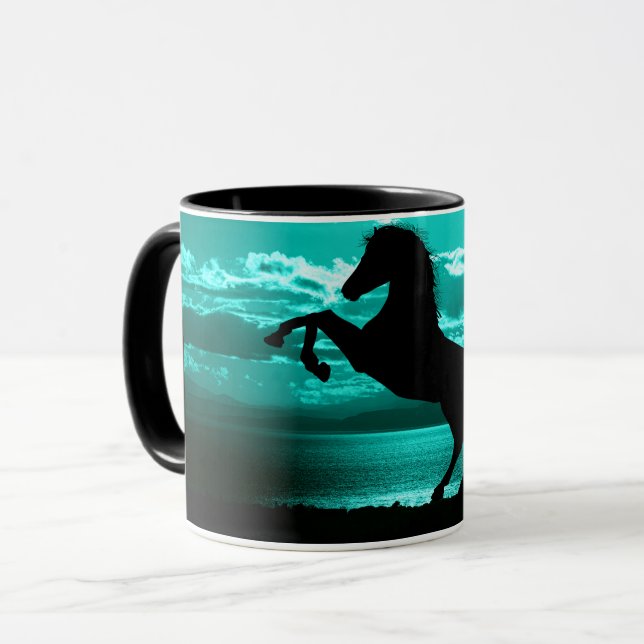 Black Horse Teal Sky and Water  Mug (Front Left)