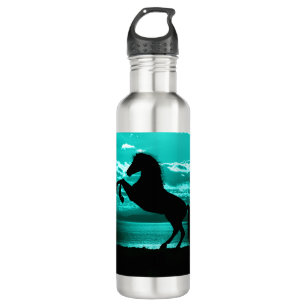 Black Horse Teal Sky and Water   Stainless Steel Water Bottle