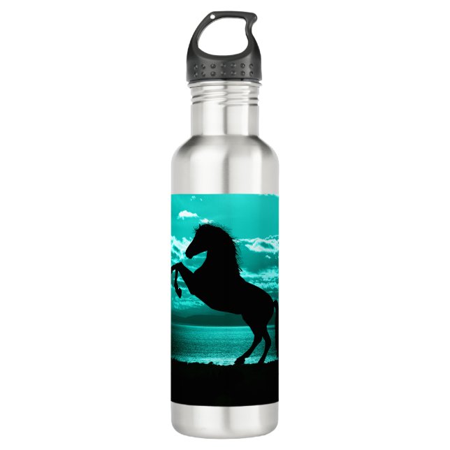 Black Horse Teal Sky and Water   Stainless Steel Water Bottle (Front)