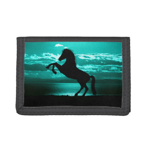 Black Horse Teal Sky and Water   Trifold Wallet