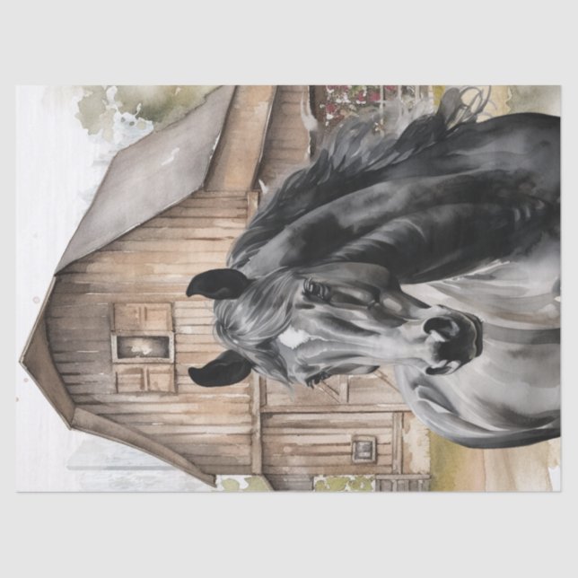 Black Horse Watercolor Decoupage Tissue Paper (Front)