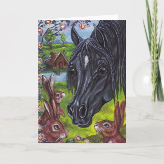 BLACK HORSE Wild Rabbits Note Card (Front)