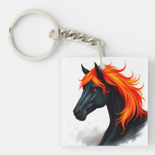 Black Horse With Fiery Red Mane Keychain