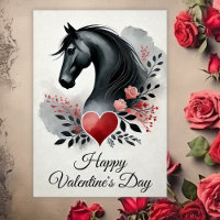 Black Horse with Heart and Flowers Valentine's Day