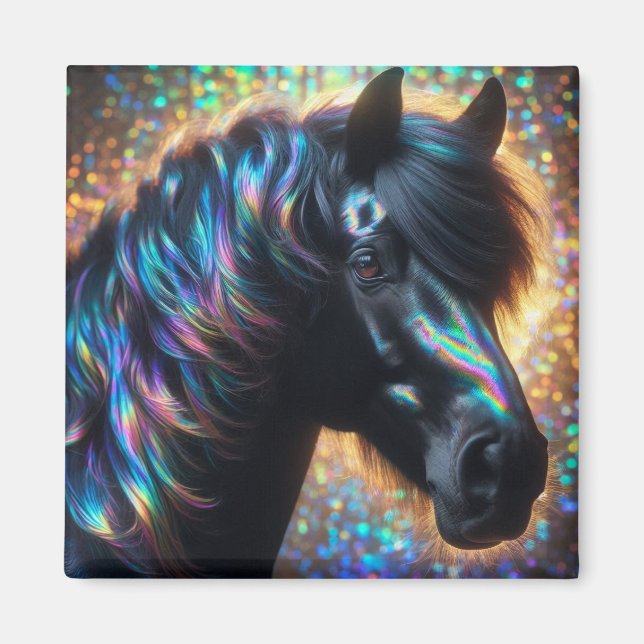 Black Horse with Iridescent Mane Magnet (Front)