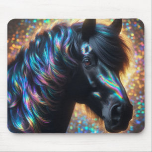 Black Horse with Iridescent Mane Mouse Pad