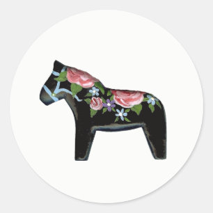 Black Horse with Roses Classic Round Sticker