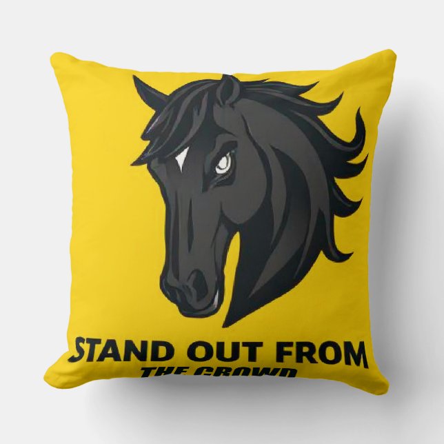 Black Horse With Text Stand Out From The Crowd Throw Pillow (Front)