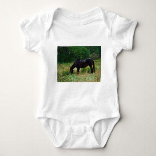 Black horse  yellow flowers baby bodysuit