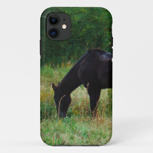 Black horse  yellow flowers iPhone 11 case