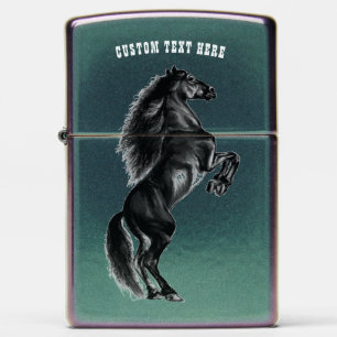 Black Horse Zippo Lighter Custom Text Your Design