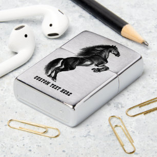 Black Horse Zippo Lighter Personalized Text