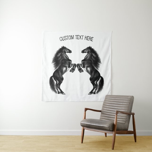 Black Horses Tapestry with Custom Text (In Situ)