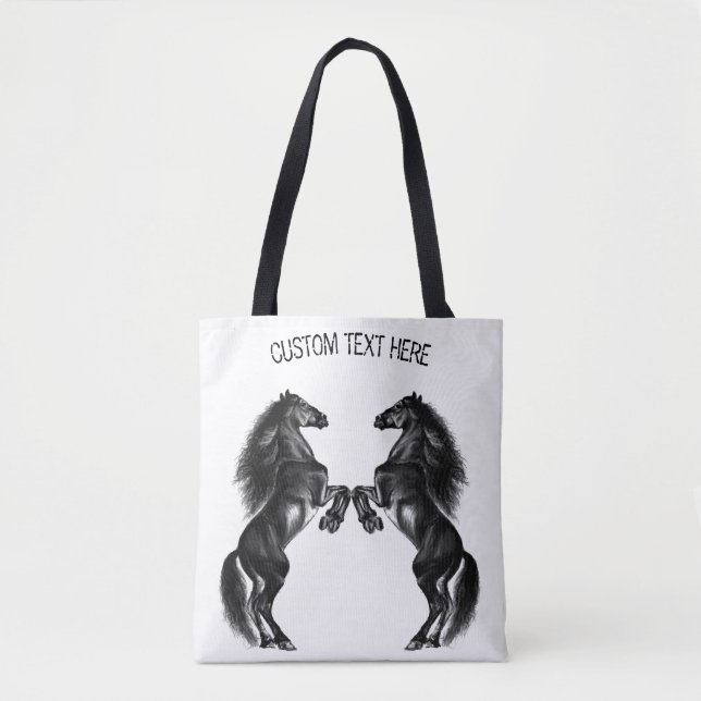 Black Horses Tote Bag Personalized Custom Text (Front)