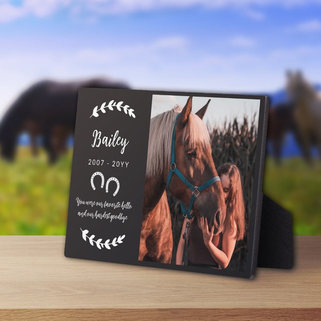Black Horseshoes Greenery Photo Horse Memorial Plaque (Creator Uploaded)