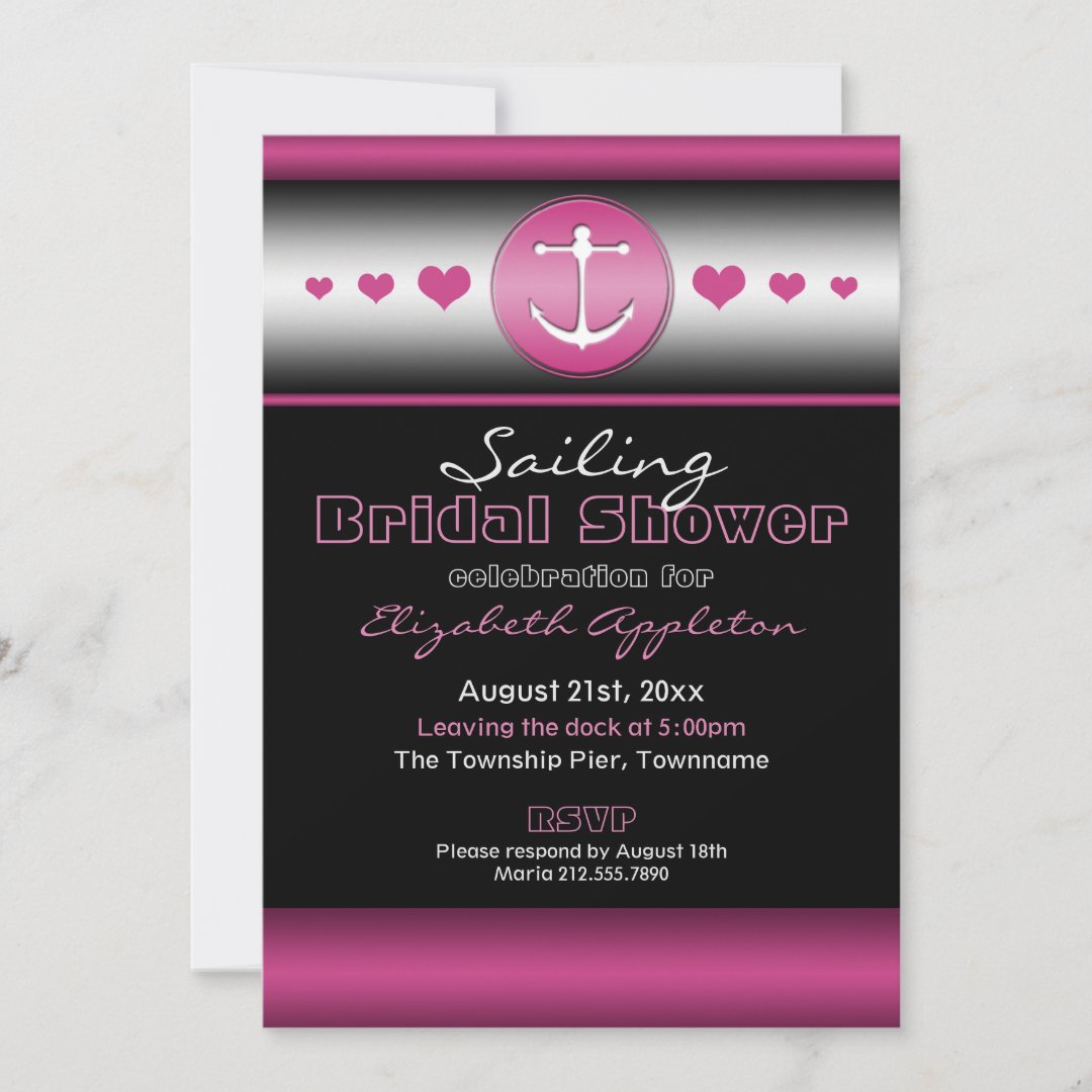 Black & Hot Fuchsia Nautical Bridal Shower Invitation Zazzle