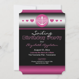 Black & Hot Fuchsia Ticket Nautical Birthday Party Invitation