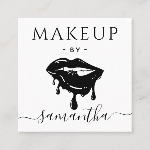 Black Hot Lips Dripping Bold Makeup Artist QR Code Square Business Card